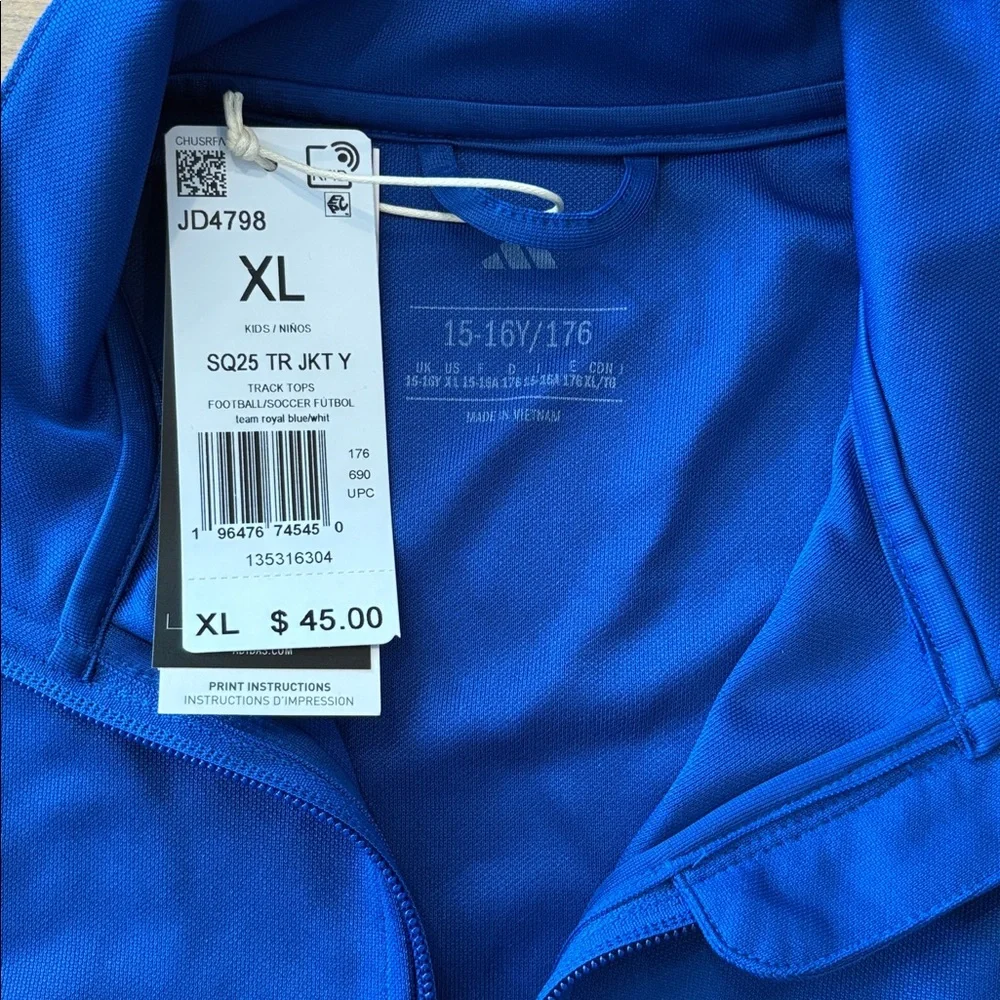 Adidas Aeroready Boys size XL Royal Blue White full zip front track jacket $45